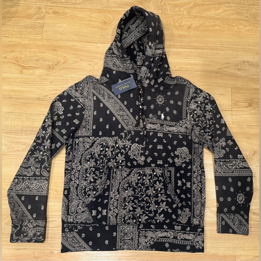 Polo Ralph Lauren Men’s Bandana Print Patchwork Fleece Hoodie Black NWT M